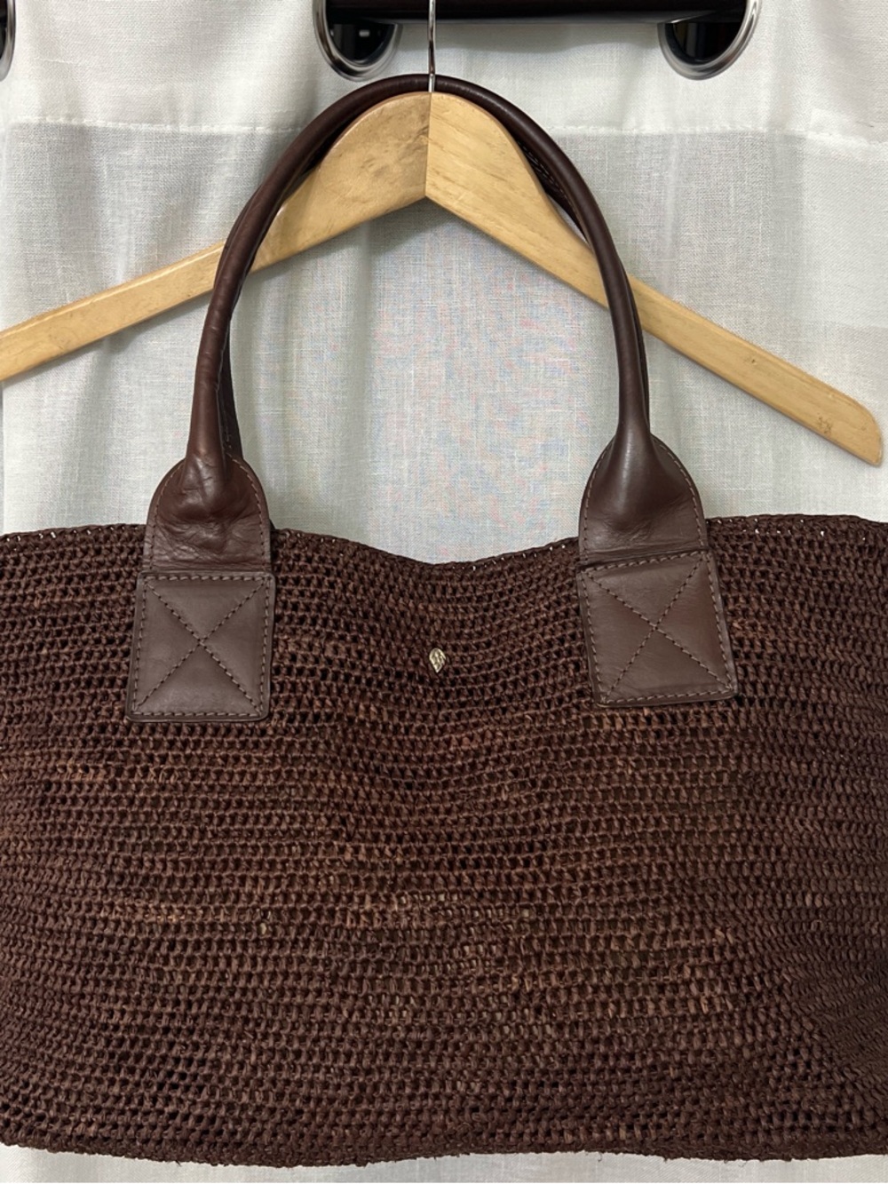 Helen Kaminski Brown Woven Tote with Dark Brown Leather Handles